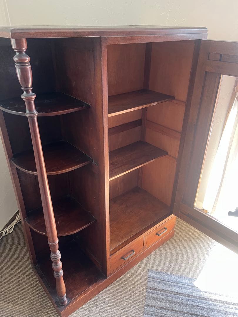 レトロ 茶箪笥 木製ガラス扉収納棚 昭和レトロ茶箪笥ガラス扉付収納家具