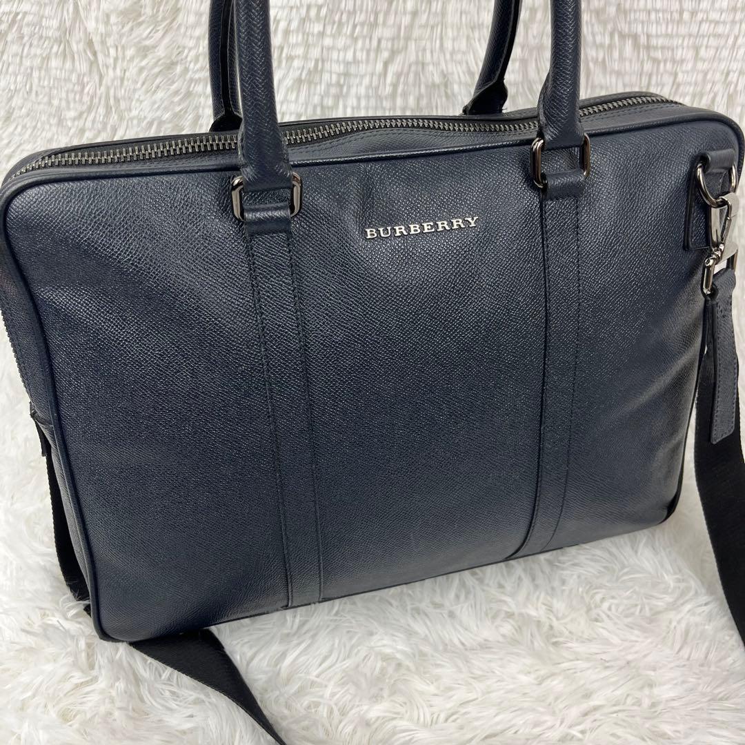 BURBERRY ビジネスバッグ　2way オールレザー　ネイビー