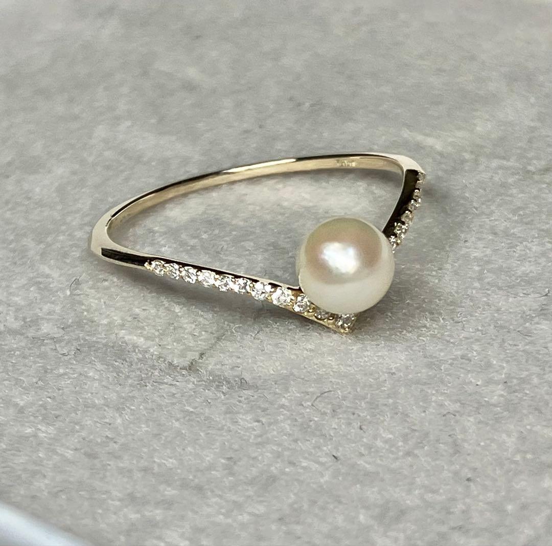 本日限定値　美品 K10+アコヤ真珠+ダイヤモンド リング(Lilas)