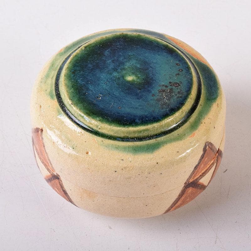 茶道具　不二窯 佐藤和子作　織部　香合　共箱　C　7800