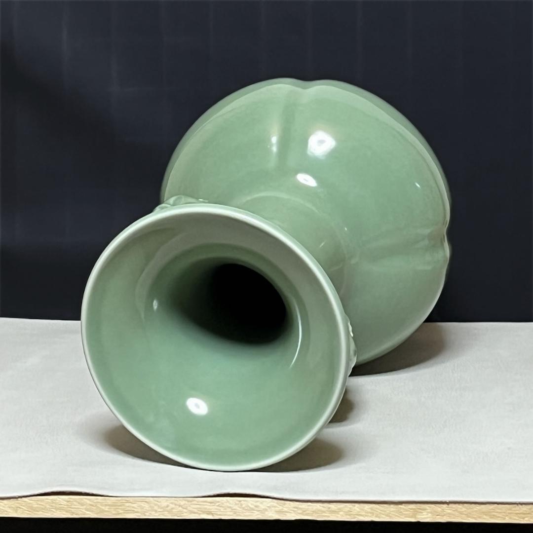 加藤渓山 天龍寺青磁 耳付花瓶 共箱 耳付 花入 花生 茶道具【