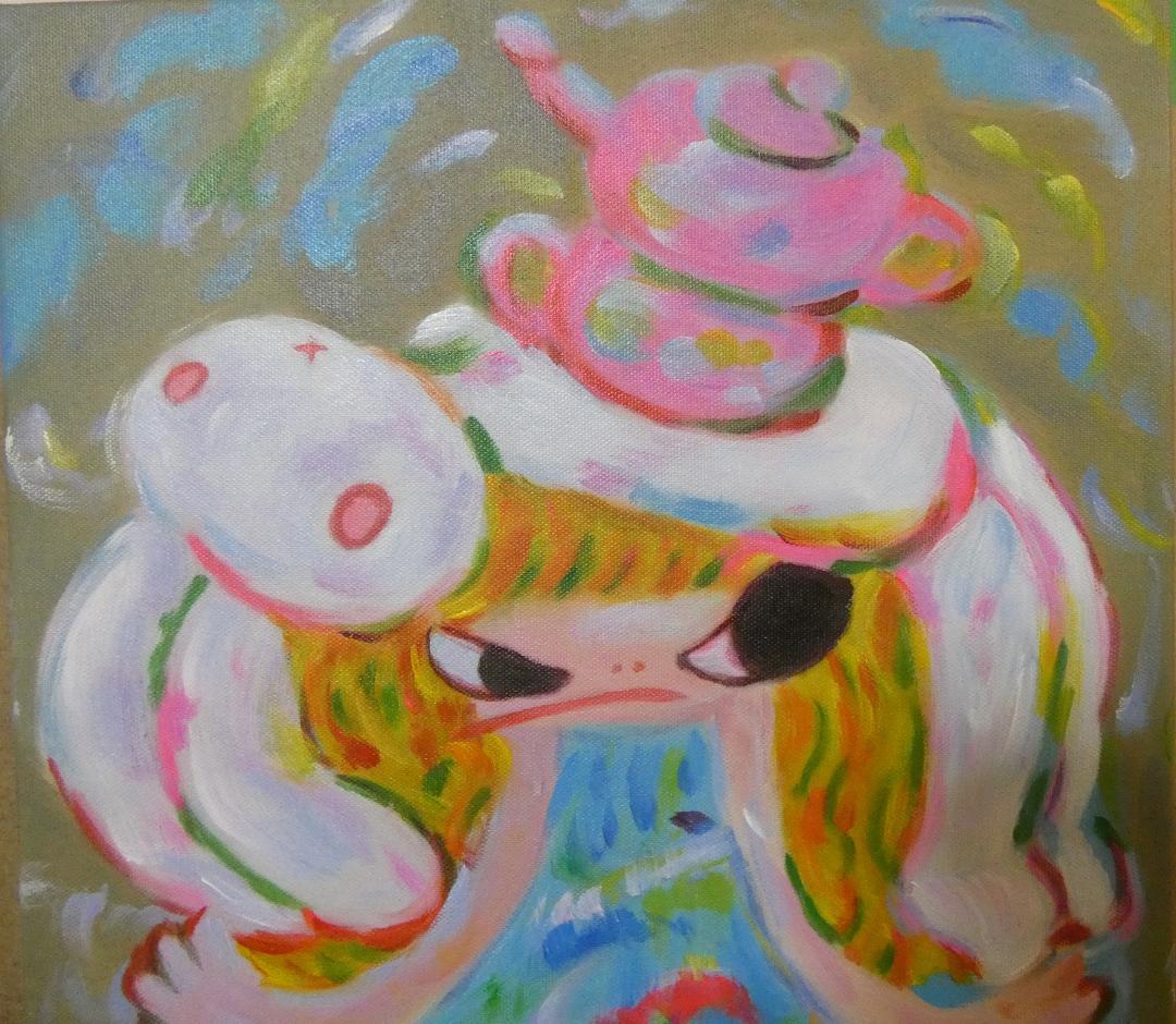 F6 絵画　 油彩　ロッカク アヤコ「女の子」 サイン　 肉筆手描き　額装済み