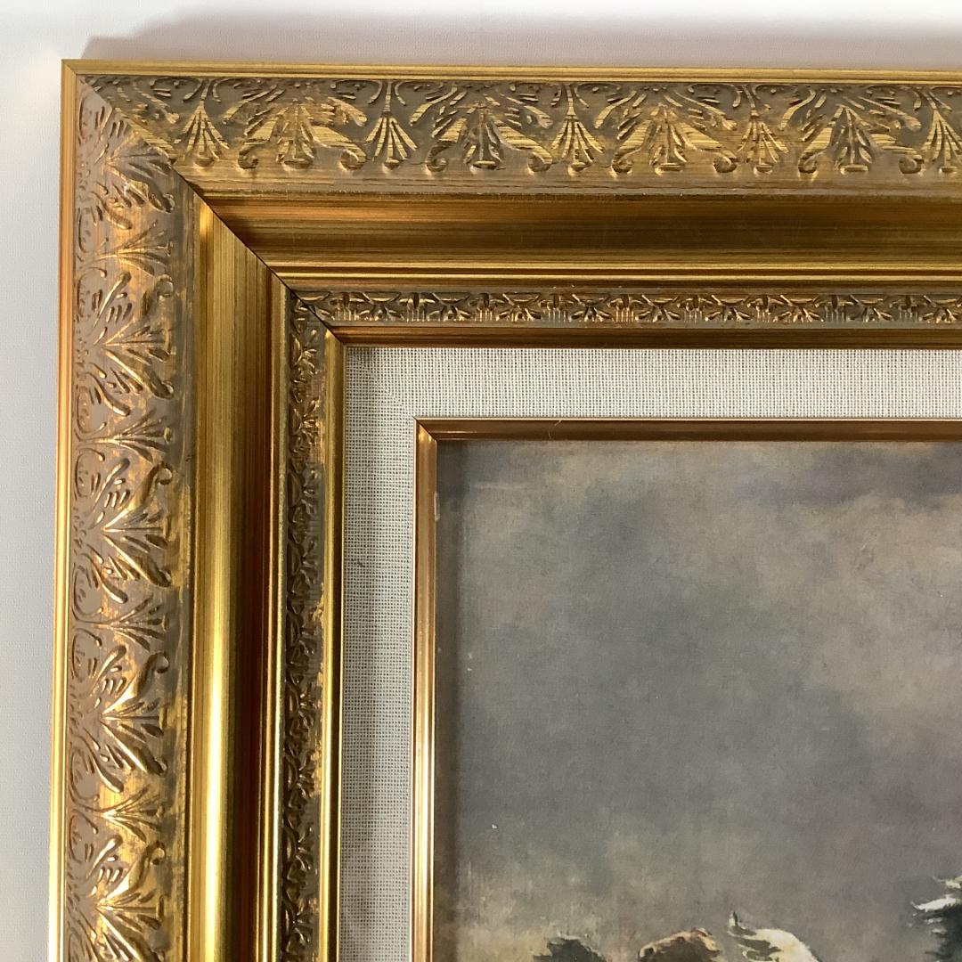 アルボー作 荒野の群馬 絵画 額装 約8号相当 金色装飾額縁付き