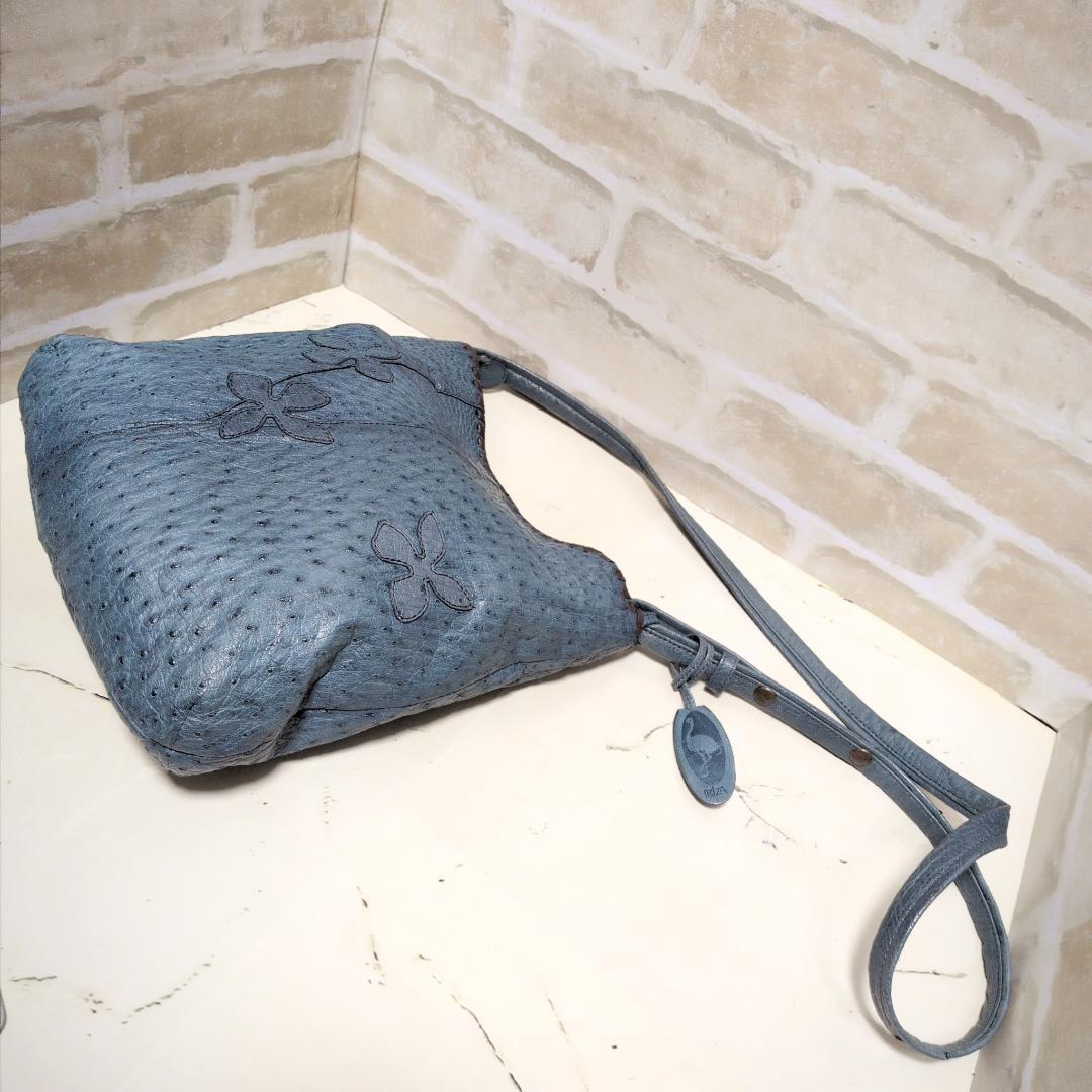 ★IBIZA【イビサ】オーストリッチ ショルダーバッグ ターコイズ 美品