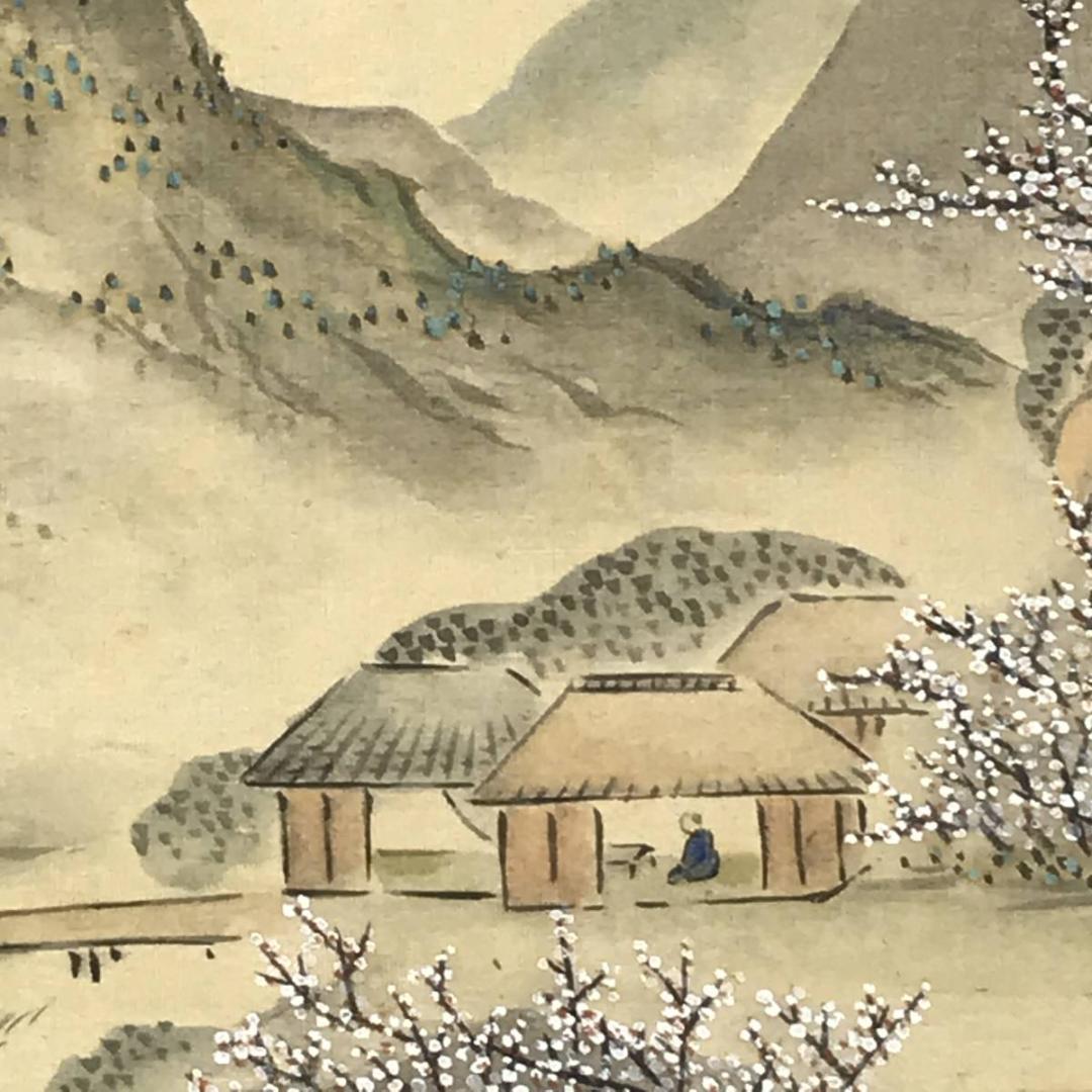 作者不詳/春景山水図/山水図/横物/掛軸/名家伝来/AD-201