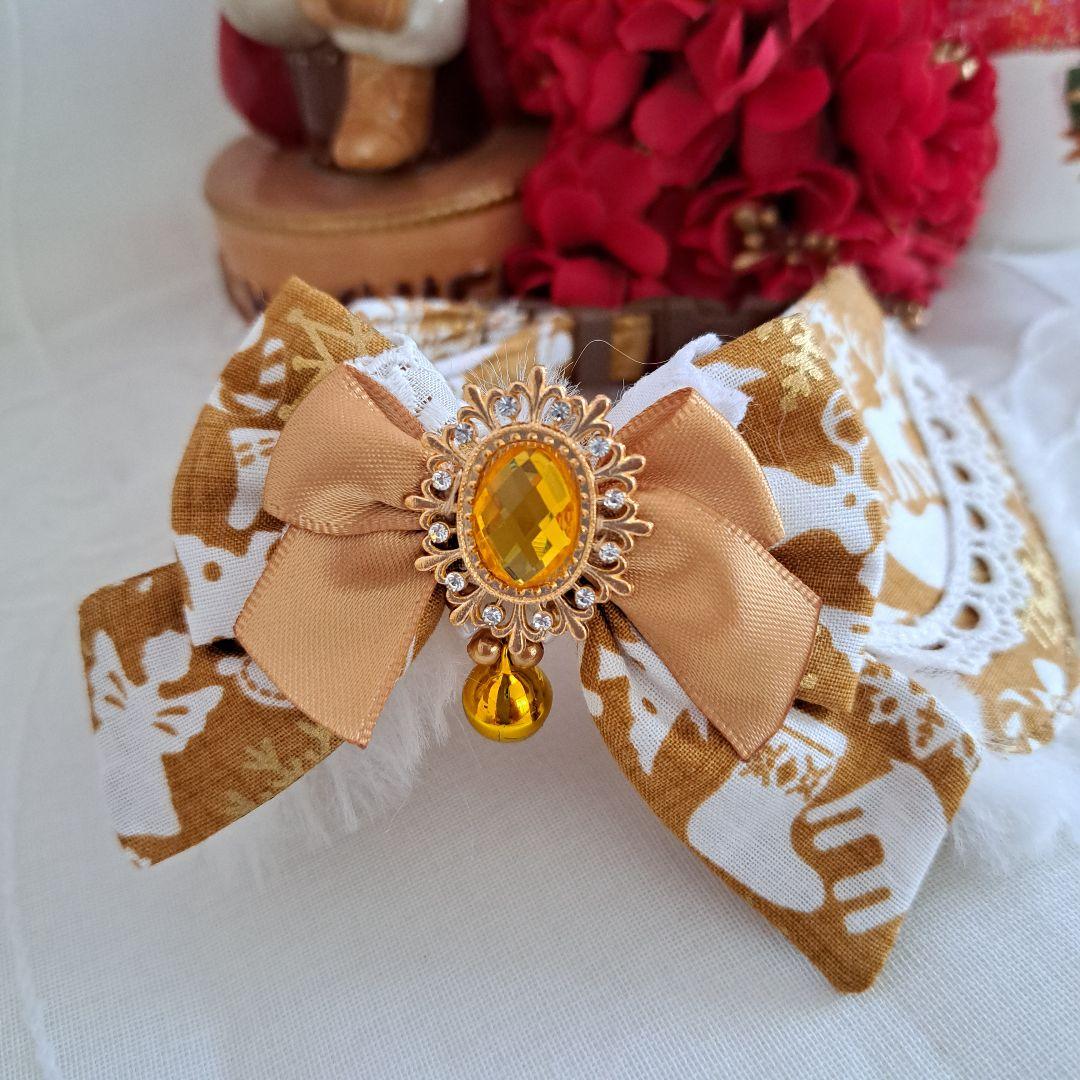 クリスマス、ファータイプ(ゴールド)わんちゃん猫ちゃん用襟つき首輪