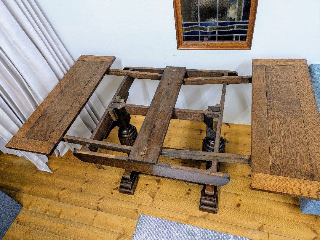 英国　アンティーク　ドローリーフテーブル　オーク材　拡張式　ダイニング