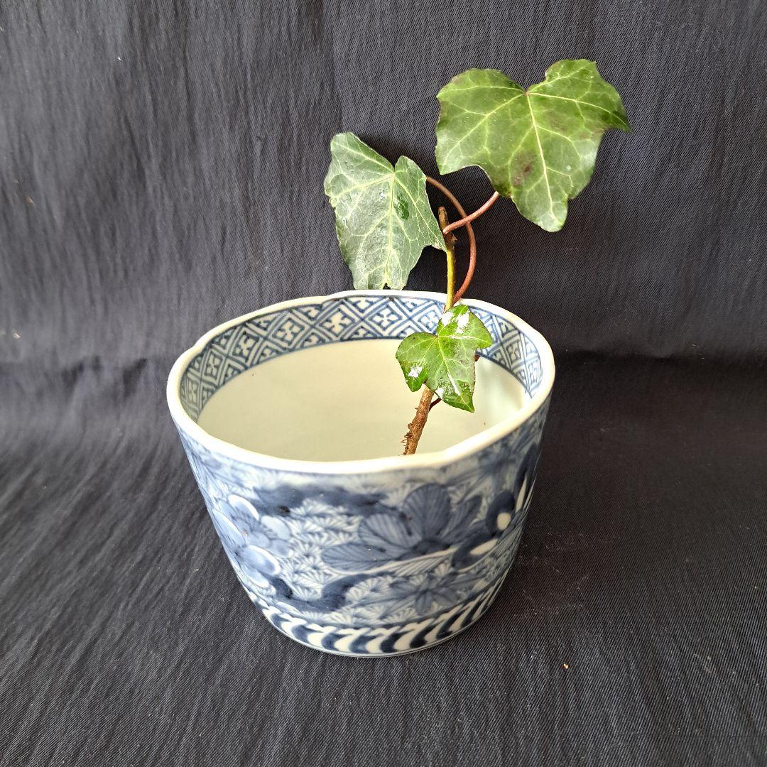 新春に 松竹梅のそば猪口！①」 古伊万里染付猪口(直径10cm) 骨董アンティ