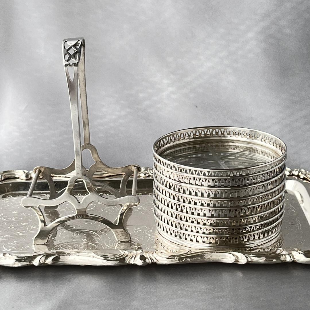 純銀/ガラス】ワイングラスコースター 8枚 / ホルダー スターリング