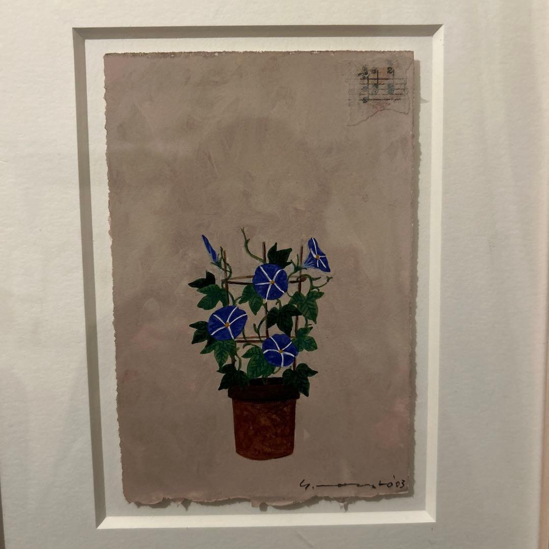 マツモトヨーコ　ドローイング　絵画　朝顔　ハガキサイズ