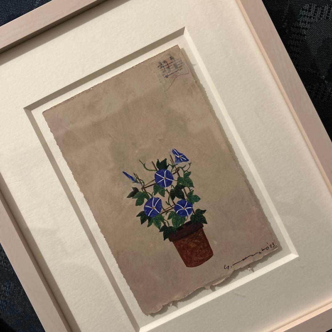 マツモトヨーコ　ドローイング　絵画　朝顔　ハガキサイズ