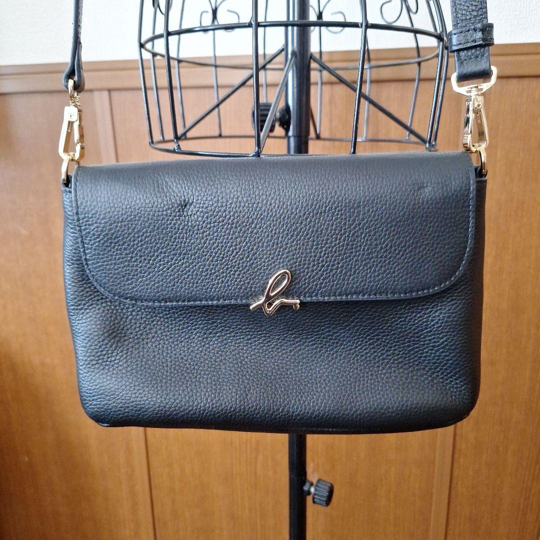 未使用 アニエスベー ブラックレザーショルダーバッグ