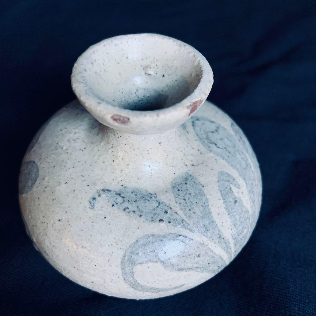 欠けあり 高麗青磁鉄絵唐草紋 花瓶 花器 李朝高麗コレクター放出品