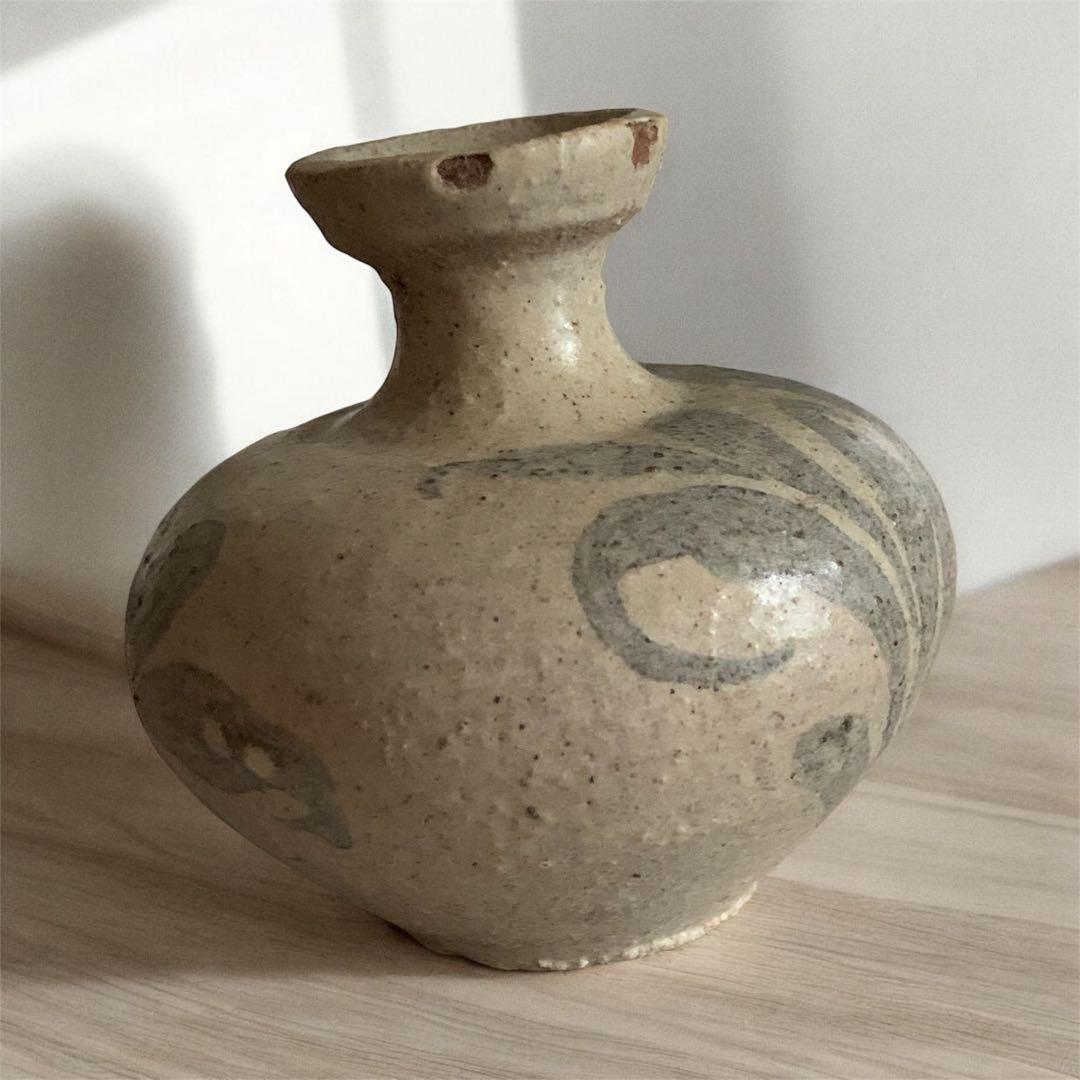 欠けあり 高麗青磁鉄絵唐草紋 花瓶 花器 李朝高麗コレクター放出品