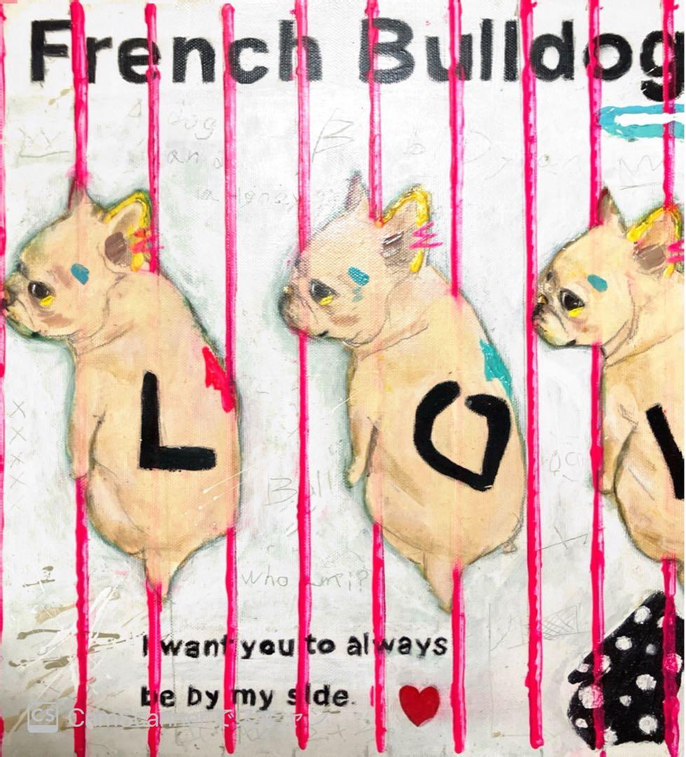 フレンチブルドッグ　犬　フレブル　キャンバスF6号　アクリル画　BAEZ3