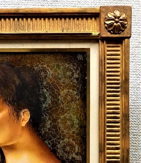 宮田融「婦人像」Ｆ６　油彩画　大阪三越「秀作油絵展」展示作品　アンティークな額装