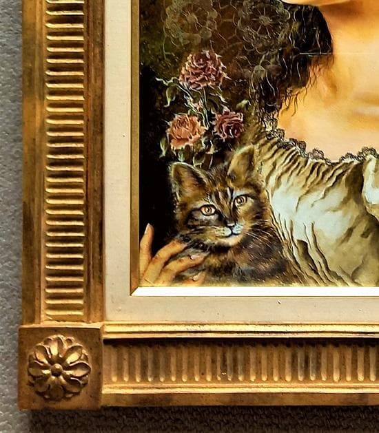 宮田融「婦人像」Ｆ６　油彩画　大阪三越「秀作油絵展」展示作品　アンティークな額装