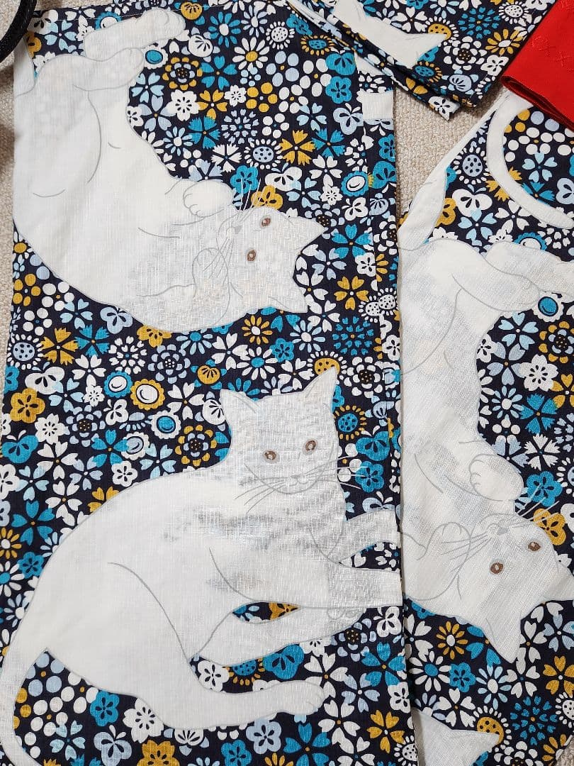 ★猫柄★猫とお花の浴衣 レディース フリーサイズ