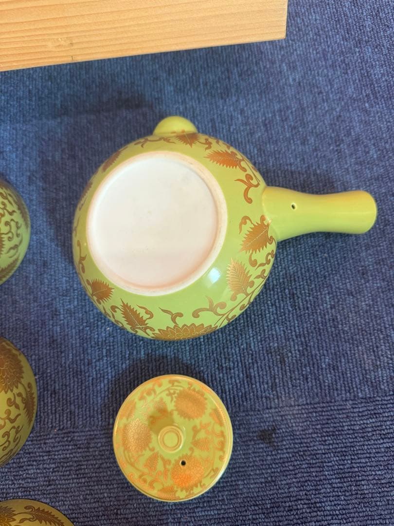 1800 希少 其泉 萌黄金欄手 茶器セット 急須1客 湯呑5客