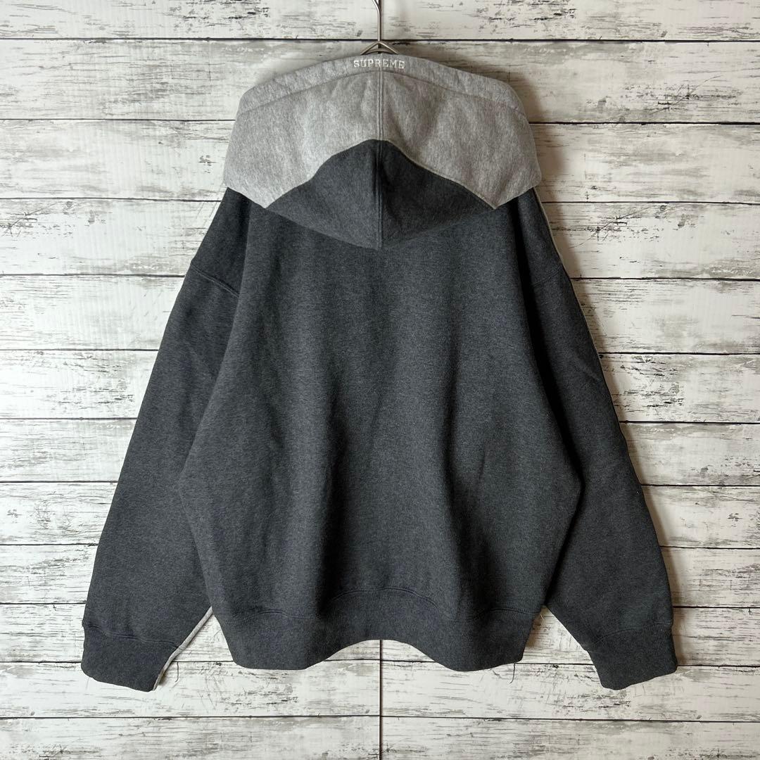 3750M【人気モデル】シュプリーム☆刺繍Sロゴ 色切り替え パーカー グレー
