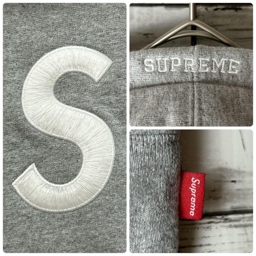 3750M【人気モデル】シュプリーム☆刺繍Sロゴ 色切り替え パーカー グレー