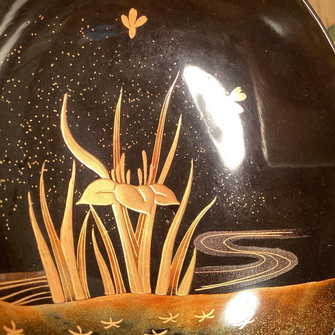 A1035 木製輪島塗　懐石道具　衝羽根に流水菖蒲　蒔絵　5客