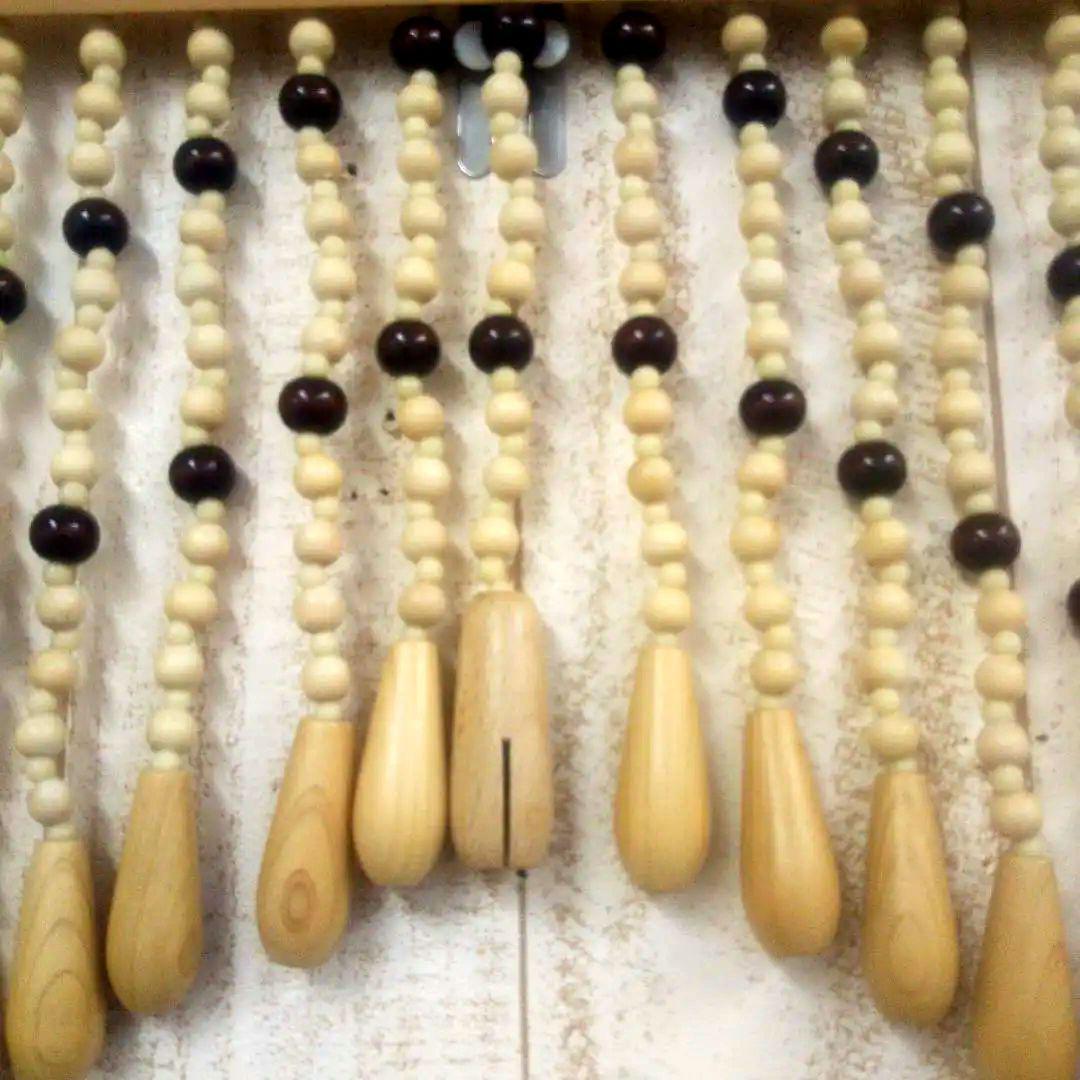 木珠のれん 昭和レトロ 木製 85cm x120cm ベージュ ナチュラルウッド