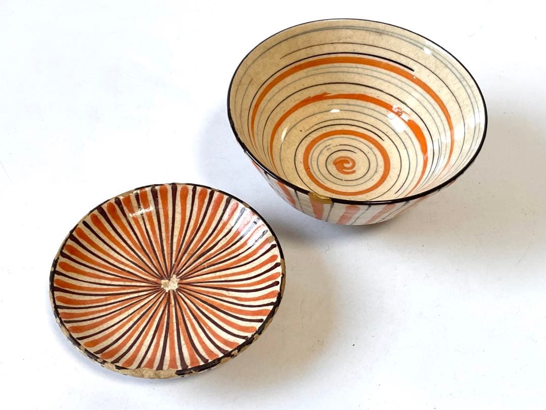 骨董 アンティーク 麦藁手 蓋碗 蓋茶碗 お碗 飯碗 絵瀬戸 白州正子 民芸