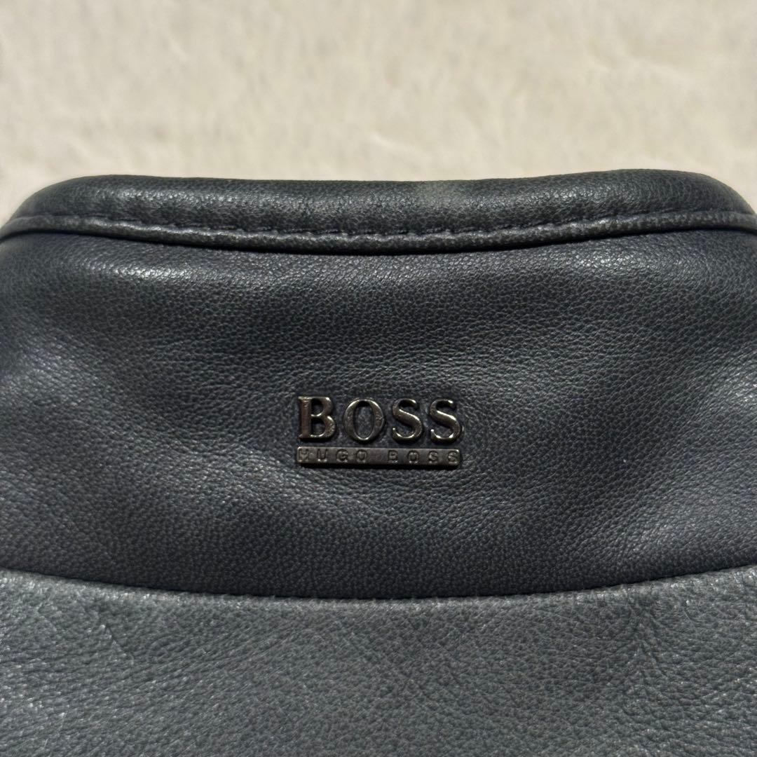 希少カラー ネイビー系 ヒューゴボス シングルライダースジャケット 羊