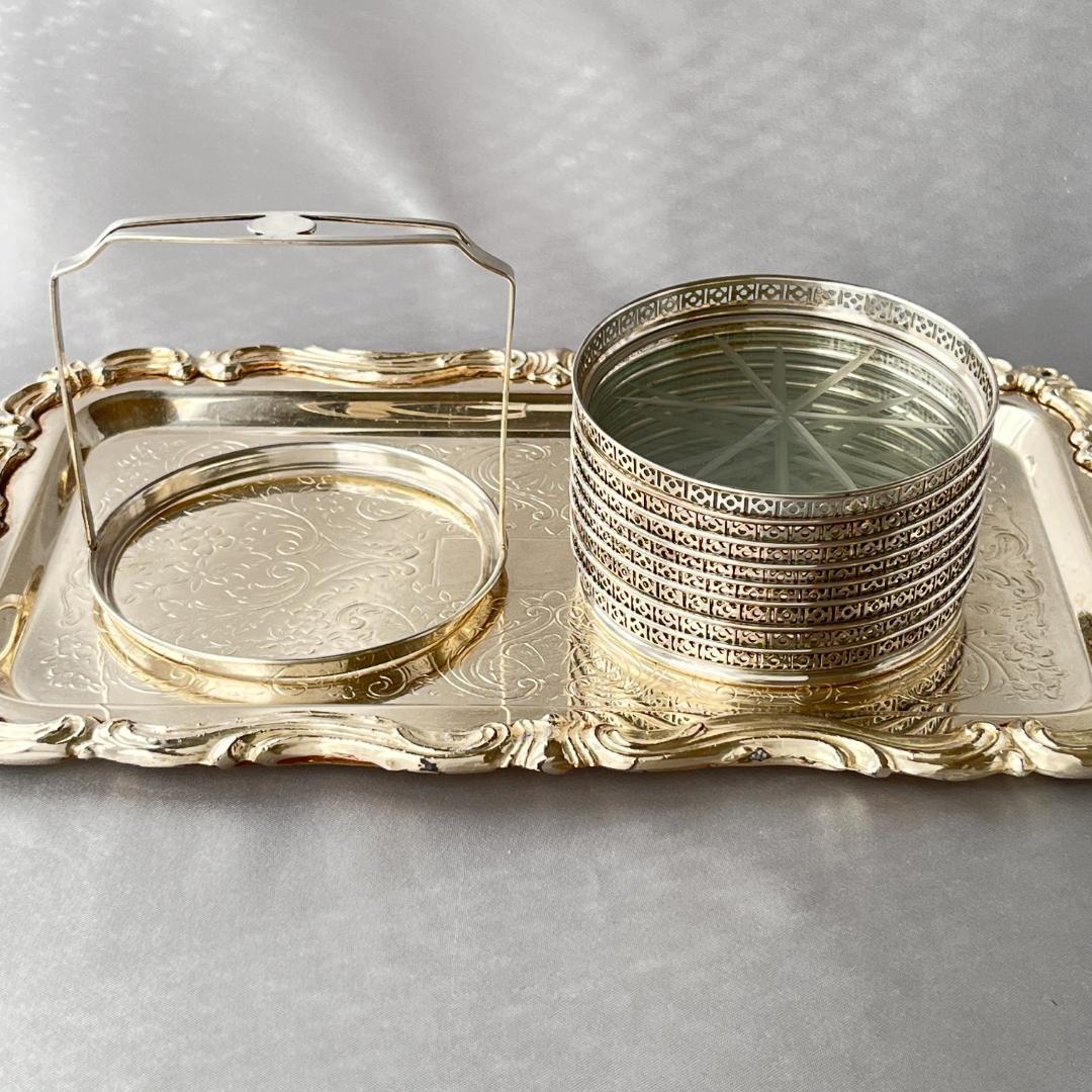 Webster】【純銀/ガラス】透かしのコースター 8枚 スターリング