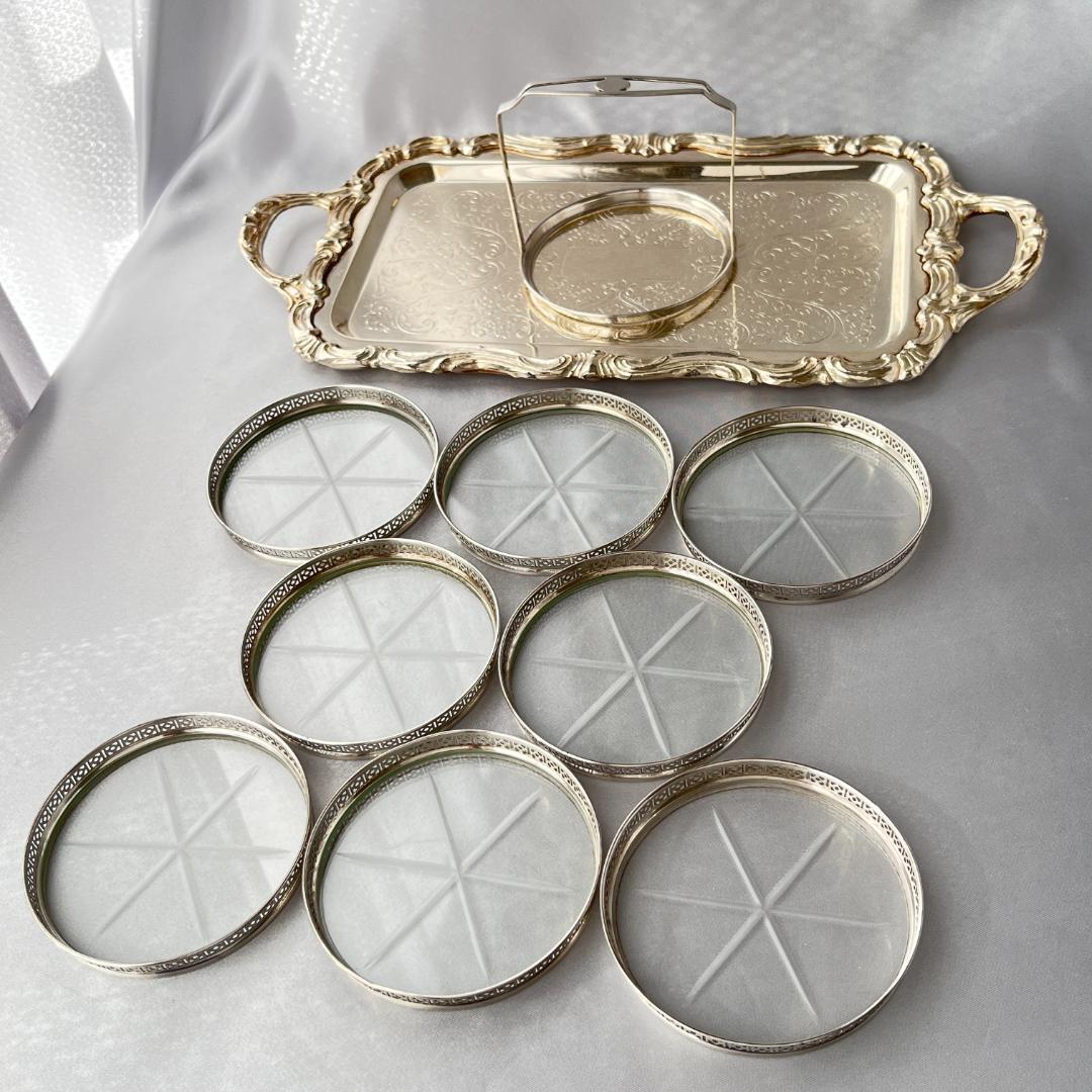 Webster】【純銀/ガラス】透かしのコースター 8枚 スターリング