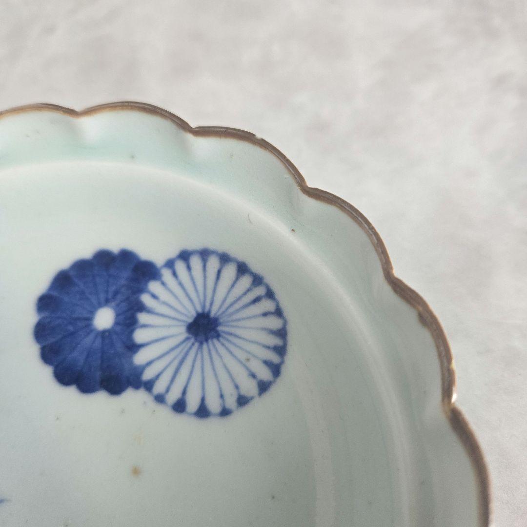 古伊万里 染付 深皿 江戸時代 蘭 菊 金直し 金継ぎ アンティーク 骨董