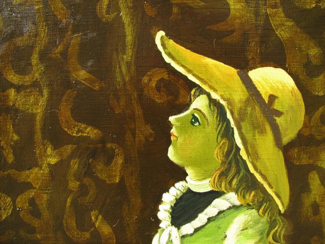 岡野靖夫「みつめる」6号油彩,京都東峰美術旧蔵,額なし