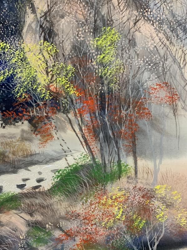 《東山魁夷》「秋渓」　絹本 肉筆 掛軸 共箱・二重箱 文化勲章 25n896