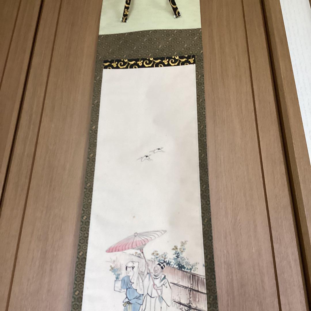 橋本関雪　　紙本　彩色画　【　祝いの図　】　肉筆画　　掛軸一幅　模写　NO77