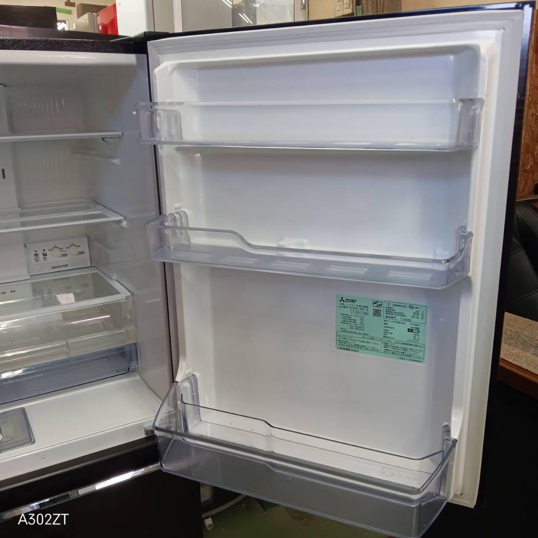449三菱 大型冷蔵庫 330L 300L強 自動製氷 右開き 3ドア ブラウン