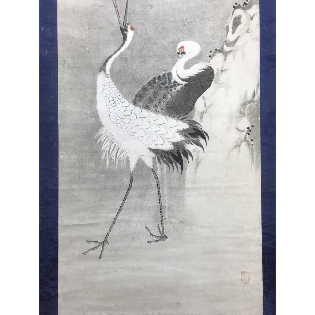 真作/堀江友聲/松竹鶴図/双幅/掛軸/名家伝来/AK-658