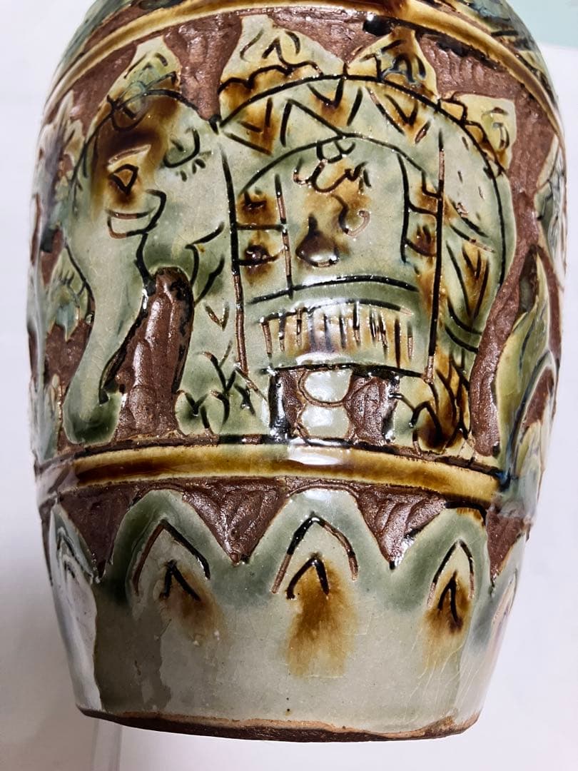 琉球　沖縄　壺屋焼【故】島袋常明作　エジプト紋壺　ヤチムン　やちむん　希少　レア