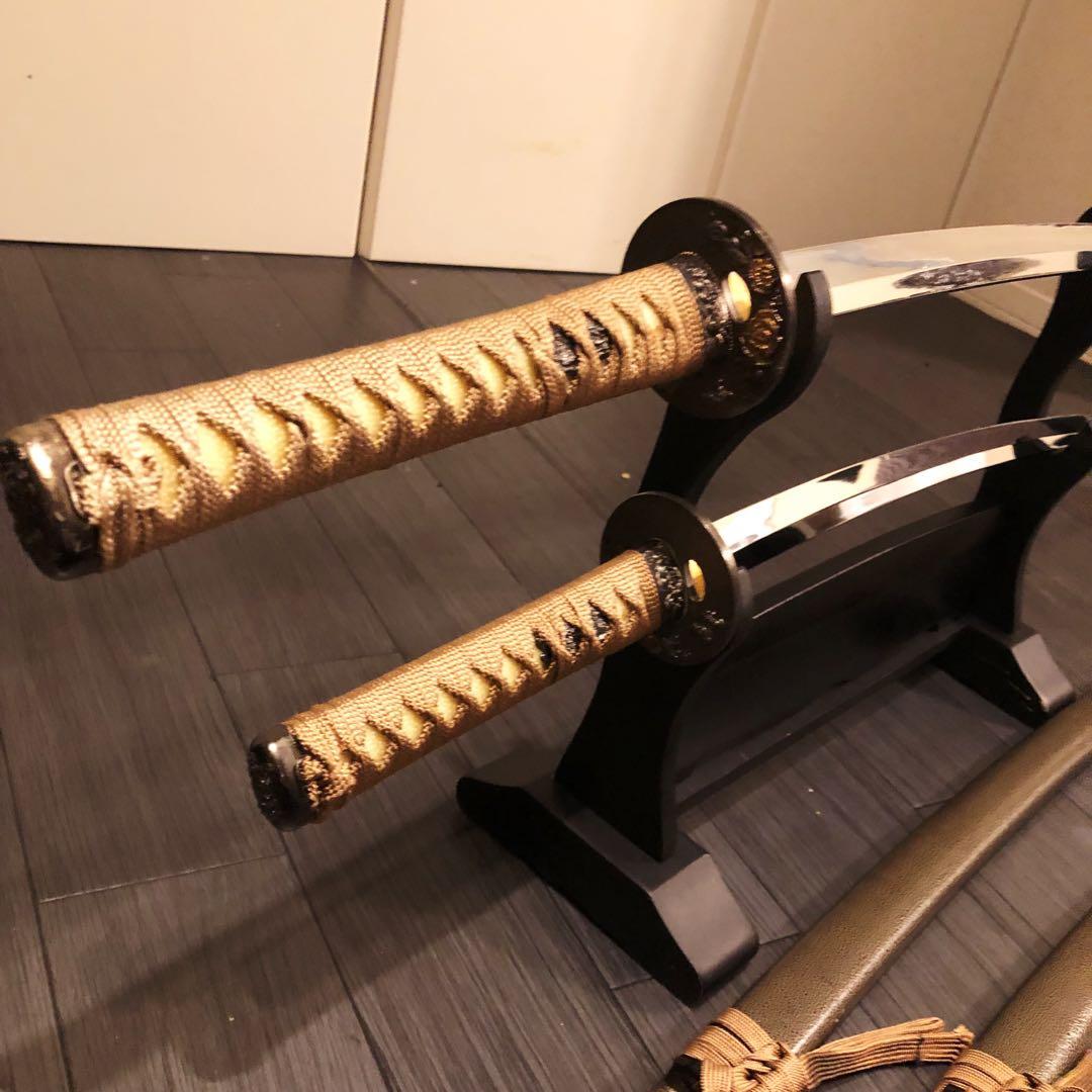 高級模造刀　居合刀　 美術刀剣　太刀　脇差　大小セット　2本セット　茶白拵え