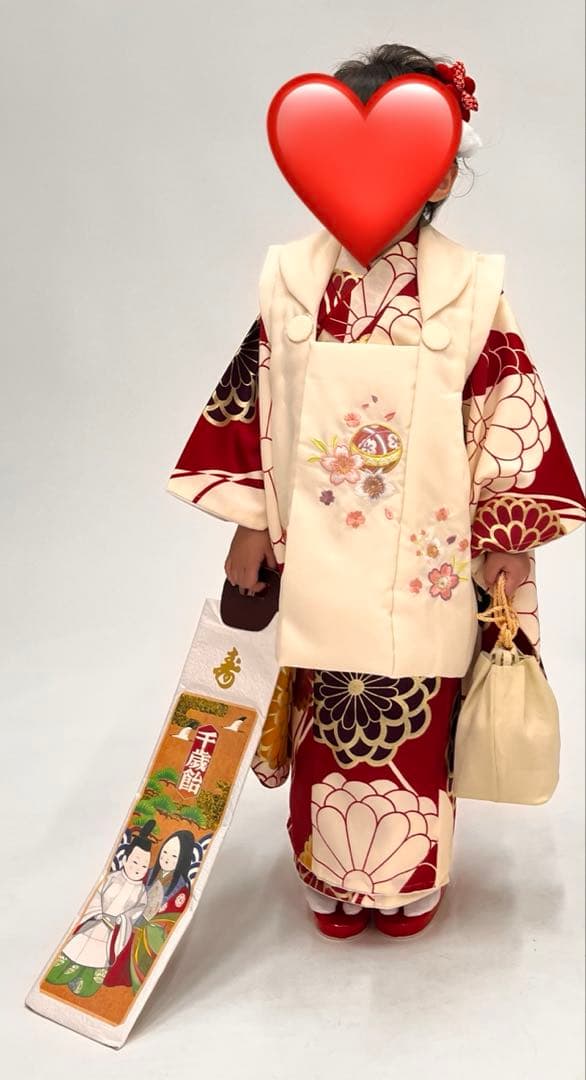 【値下げ】美品‼️‼️七五三衣装フルセット 3歳　被布コート　赤、朱色、アイボリー