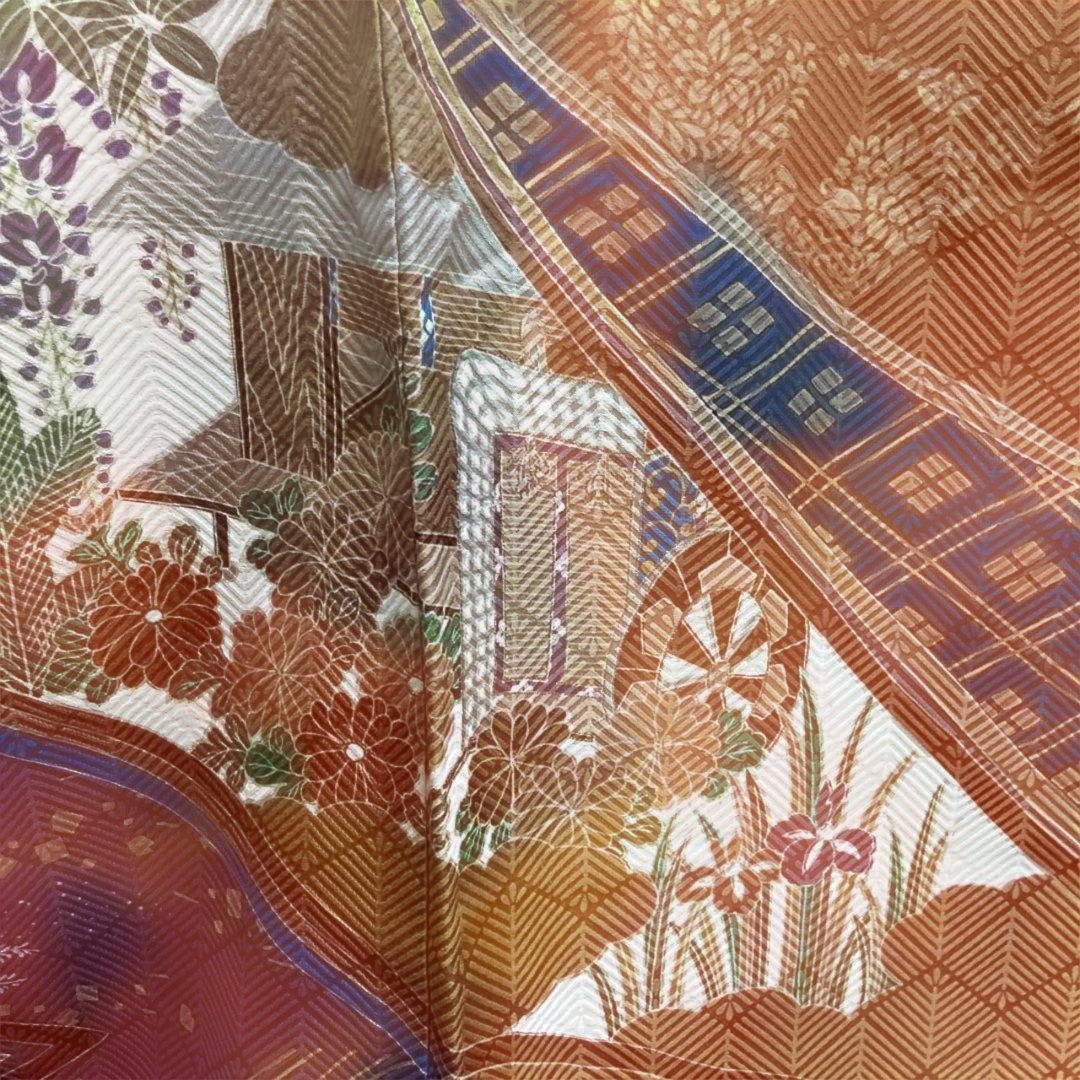 A 振袖 袷 正絹 黒地 お姫様 御所車 菊 菖蒲 着物 和装 和物 成人式