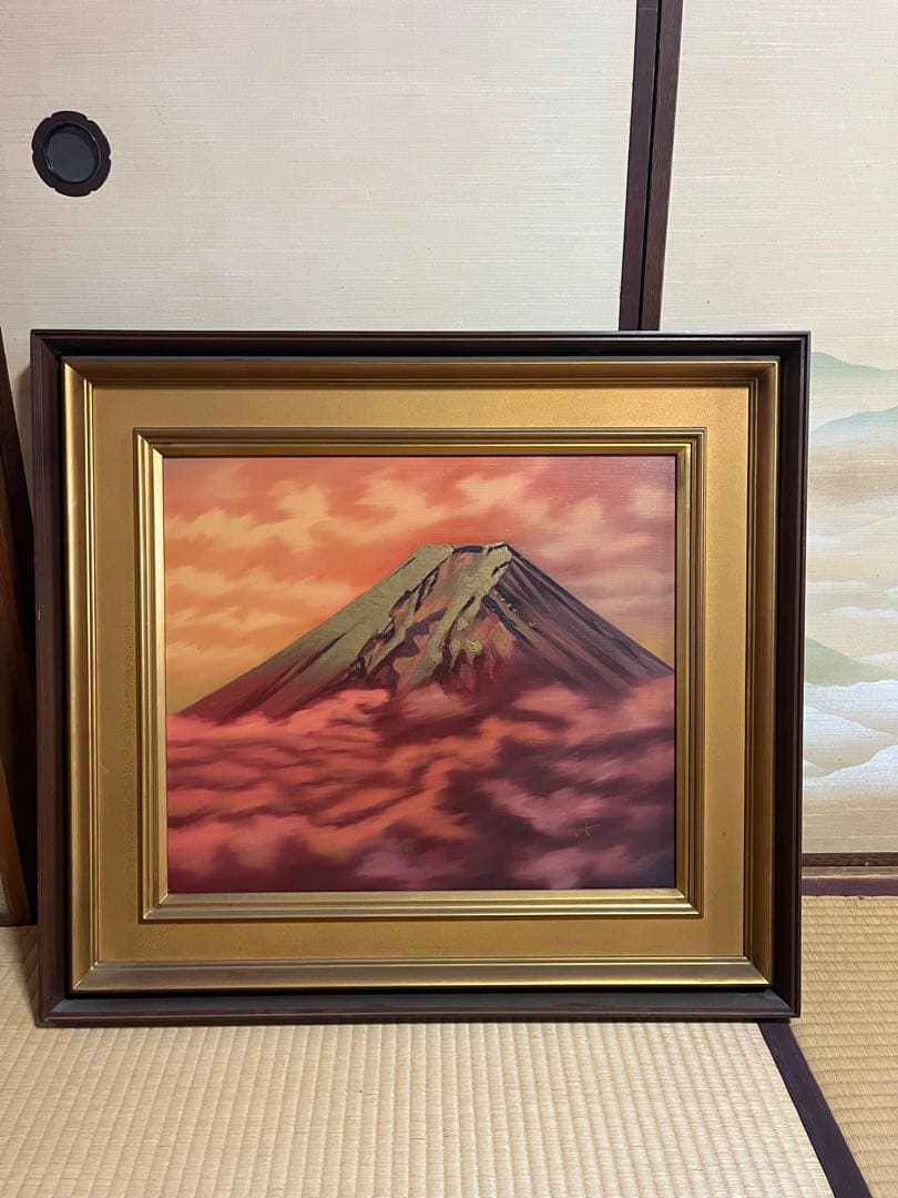 大型額装】谷崎勉 富士山 油彩画 夕焼け雲海 風景画 F10号クラス