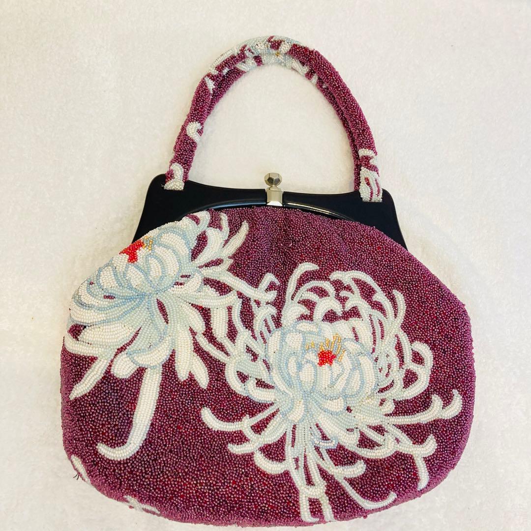 ビーズバック　むらさき　パープル　和装　着物