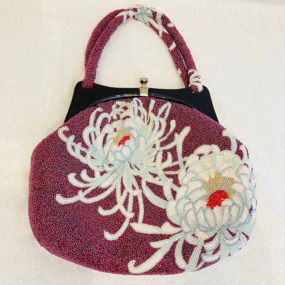 ビーズバック　むらさき　パープル　和装　着物