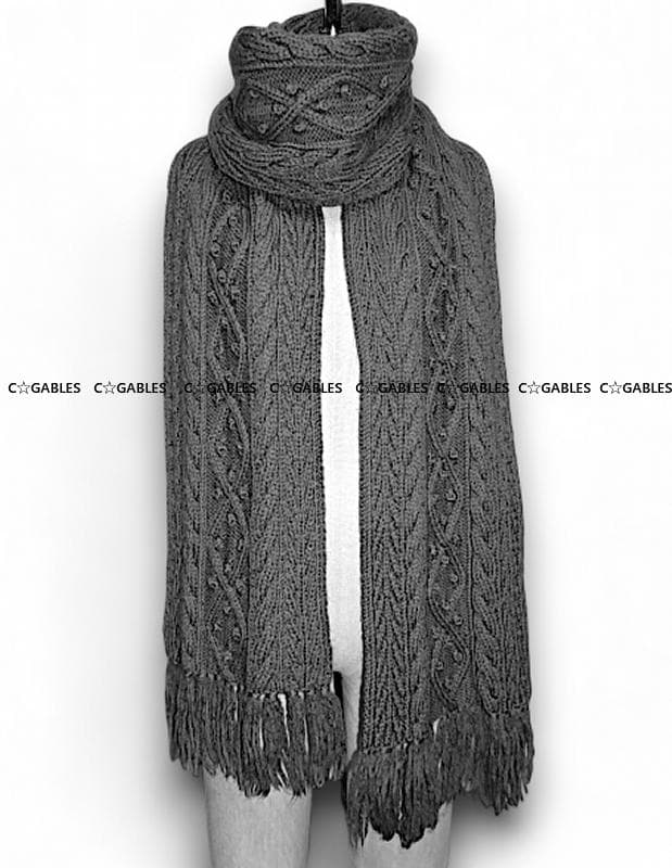 LIMI feu リミフゥ アラン編みフリンジニットマフラー ヨウジヤマモト