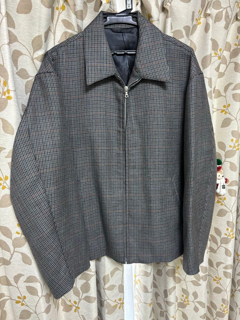 AURALEE グレー チェック柄 ジップアップジャケット