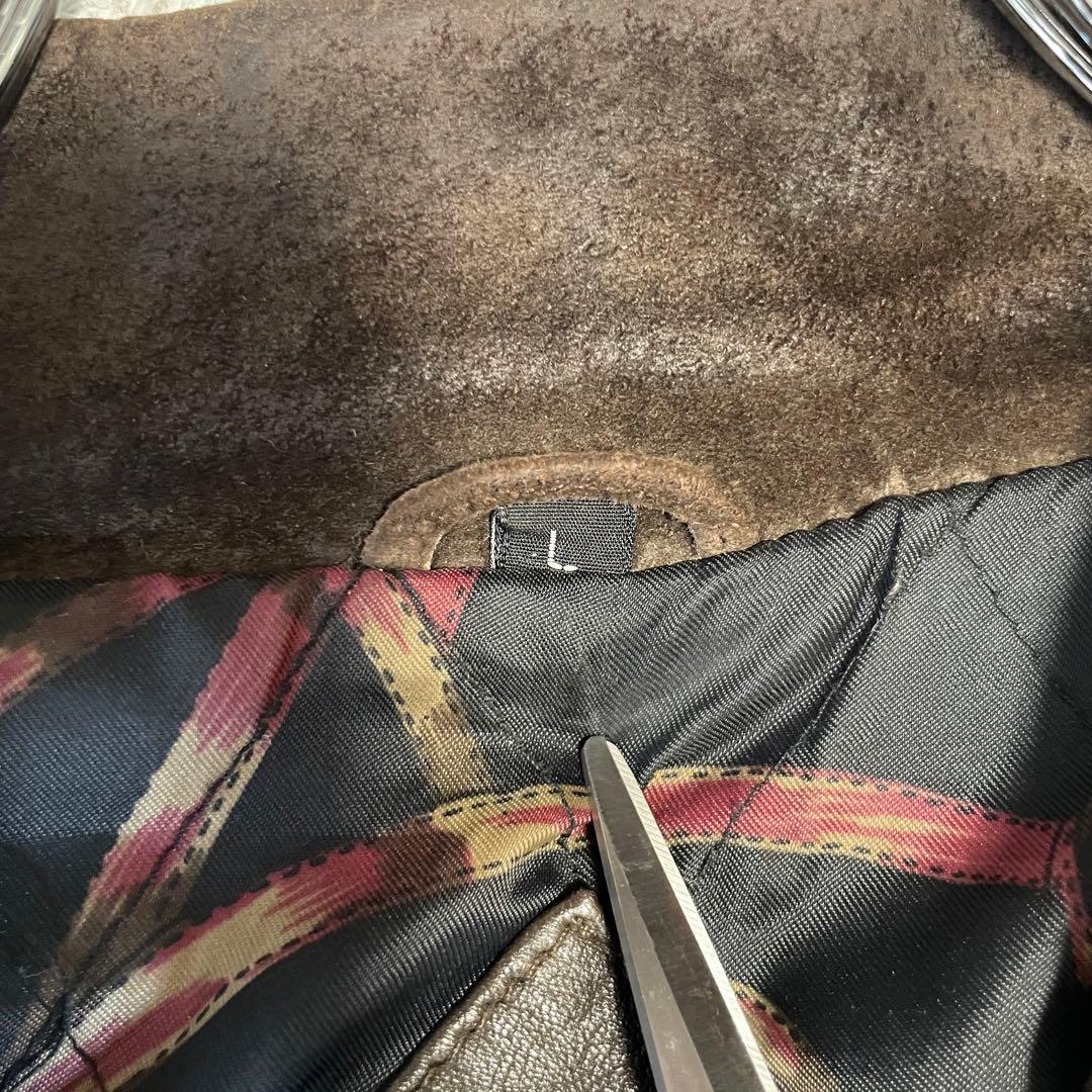 LUXURY】羊革 ラムレザーライダースジャケット スウェード切替 ブラウンL