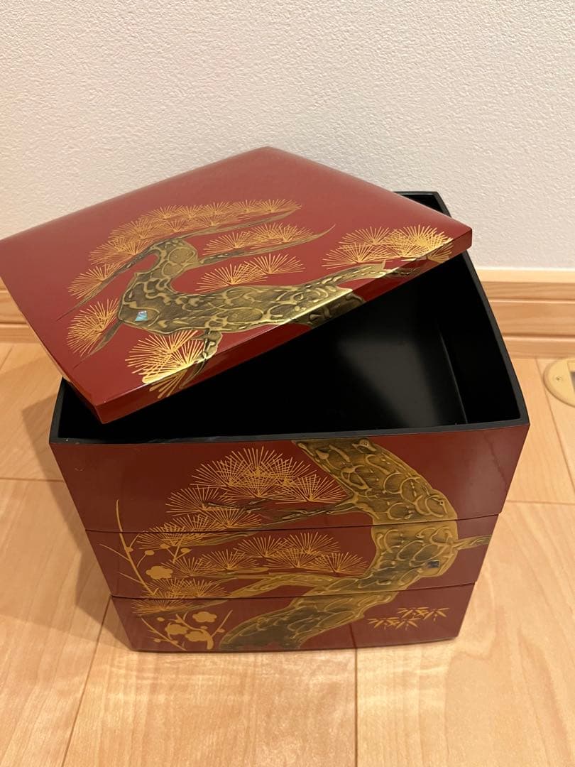 洗朱本輪島型　重箱 屠蘇機　老松