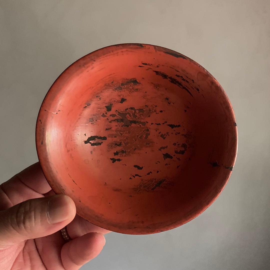 朱塗り 小椀 平盃 盃 小鉢 酒器 漆器 古美術 古道具 アンティーク No.1