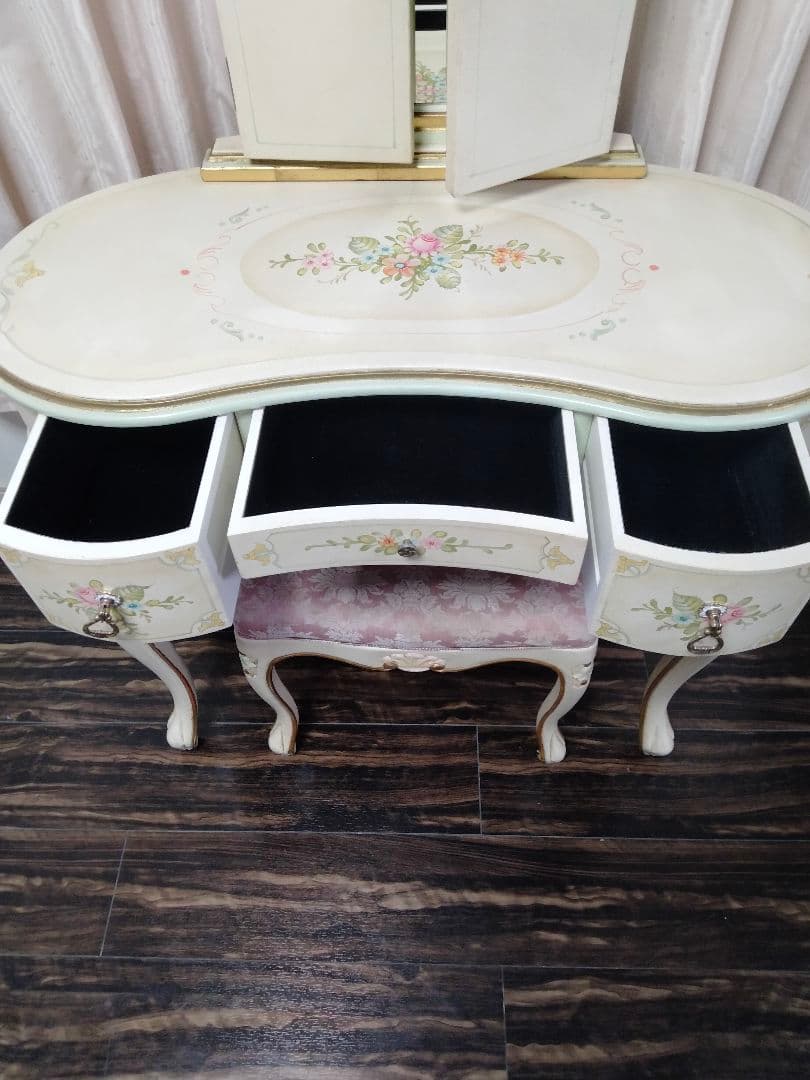 ロココ調 アンティーク 猫足 ドレッサー 三面ミラー